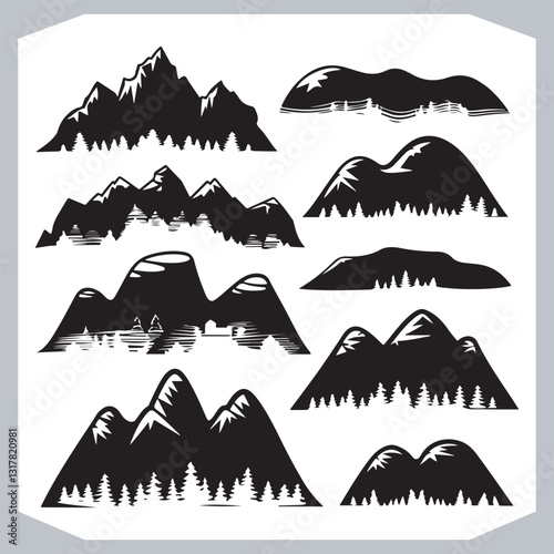 Obraz na płótnie Hand Drawn Mountain Silhouettes Stunning Sketch and Vector Set w salonie
