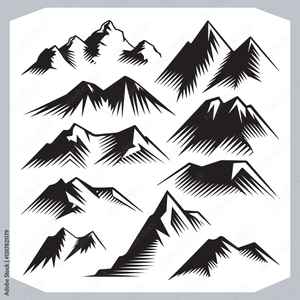 Hand Drawn Mountain Silhouettes Stunning Sketch and Vector Set