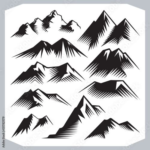 Obraz na płótnie Hand Drawn Mountain Silhouettes Stunning Sketch and Vector Set w salonie