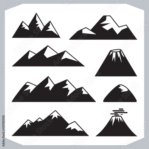Obraz na płótnie Hand Drawn Mountain Silhouettes Stunning Sketch and Vector Set w salonie