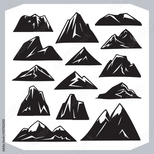 Obraz na płótnie Hand Drawn Mountain Silhouettes Stunning Sketch and Vector Set w salonie