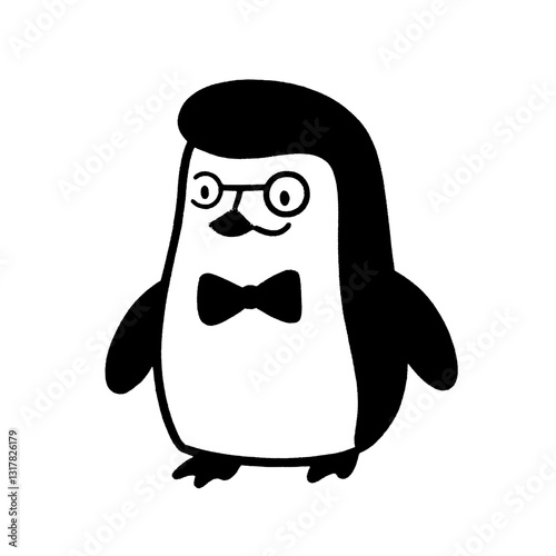 Charming penguin with glasses and a bow tie brings joy and sophistication to your creative projects