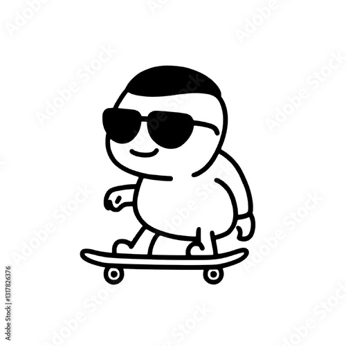 Charming cartoon character enjoying skateboarding in a playful and fun-filled urban environment