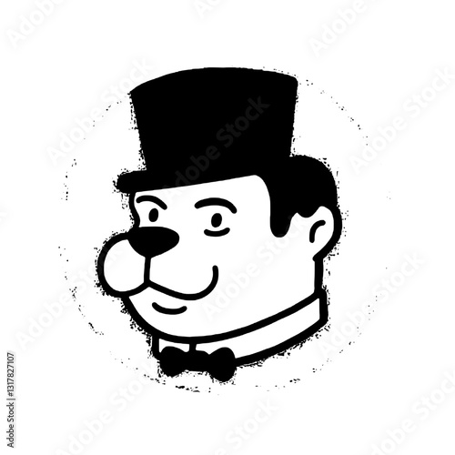 Charming dog character in a top hat and bowtie exuding elegance and playfulness for a delightful design