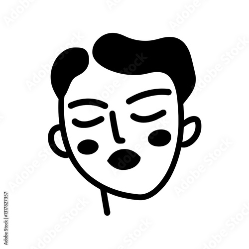 Expressive portrait of a calm individual showcasing unique line art style with closed eyes and subtle facial features in a minimalist design