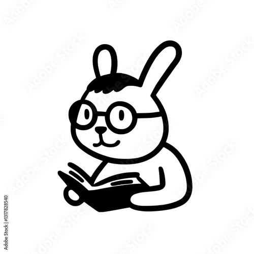 Playful bunny in glasses enjoys a captivating book in a cozy reading nook filled with imagination and wonder