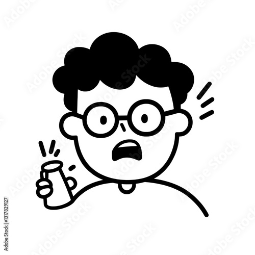 Surprised boy holding a drink with an expressive face reacting in a funny moment