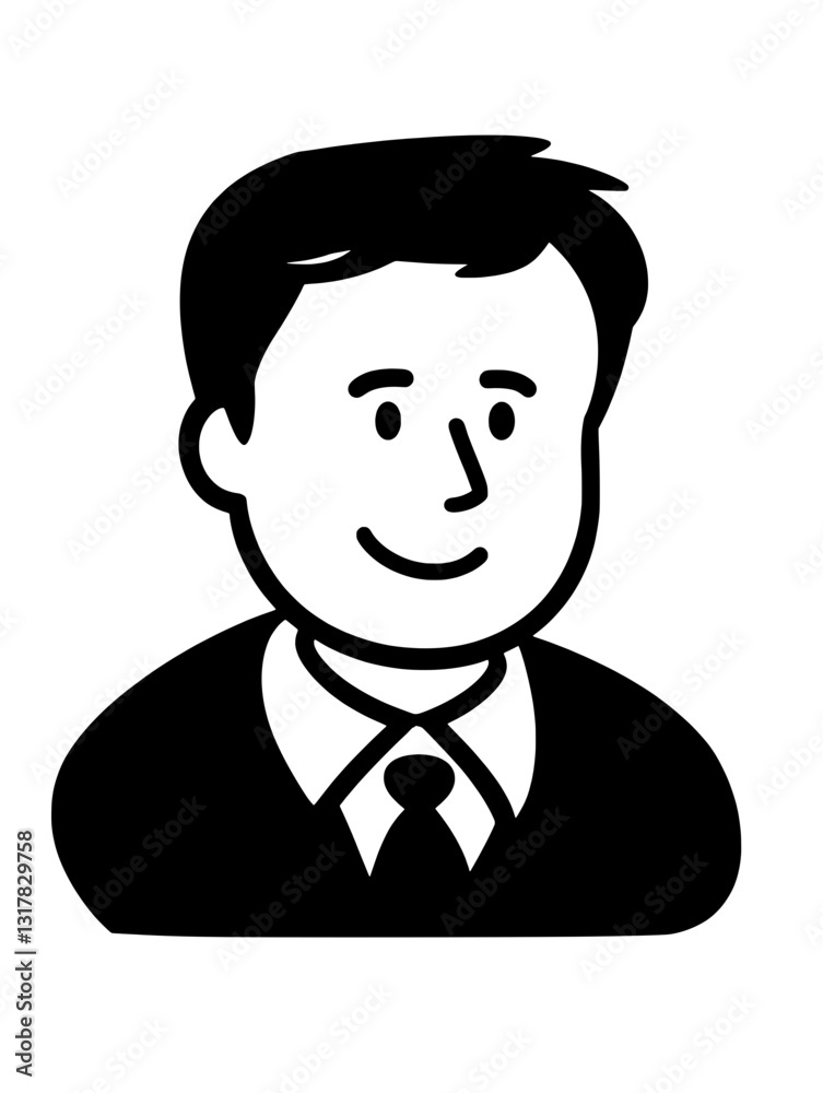Vector illustration of a smiling businessman in a formal suit, expressing professionalism and approachability in a clean design Vector illustration of a smiling businessman in a formal suit, expressing professionalism and approachability in a clean design