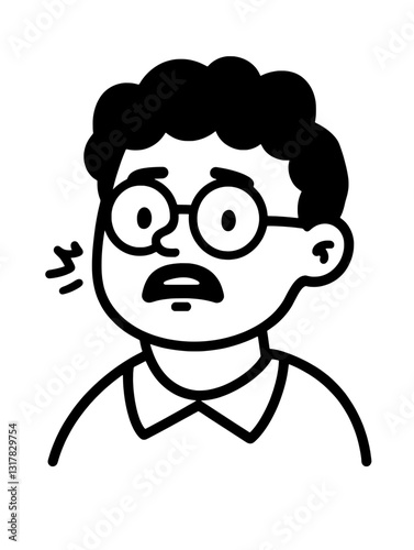 Surprised boy with glasses expressing shock in a playful, minimalist vector art style