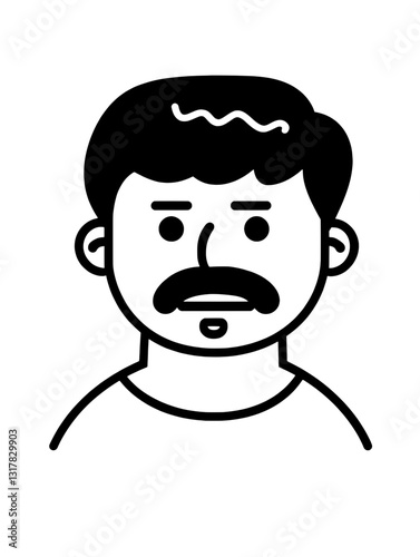 Stylized vector illustration of a man with a mustache expressing curiosity in a modern casual setting