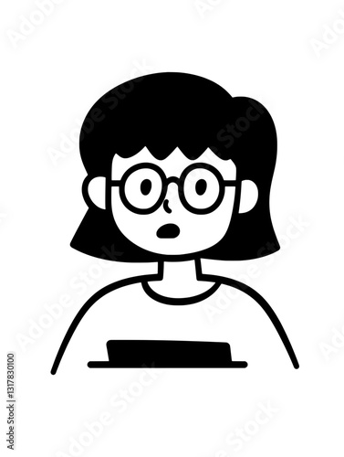 Vector illustration of a surprised girl with glasses and a bob hairstyle expressing astonishment in a minimalist design