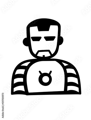 Bold vector illustration of a futuristic hero wearing an armored suit, showcasing strength and determination in a minimalist design
