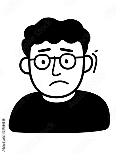 Expressions of concern depicted through a vector illustration of a worried man with glasses and curly hair