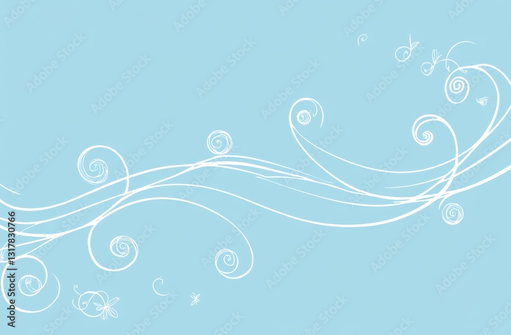Cute and simple line art of white swirls and shapes on a light blue background Cute and simple line art of white swirls and shapes on a light blue background