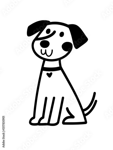 Cheerful sitting dog illustration with playful expression and simple design highlighting a charming pet companion