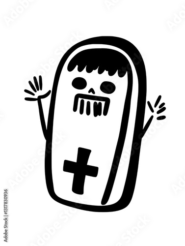 Creative black and white vector art of a quirky character with arms raised, evoking playful emotions and imaginative fun
