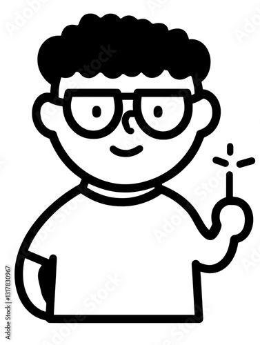 Creative young thinker with glasses showcasing innovative ideas through an inspiring gesture in a lively environment