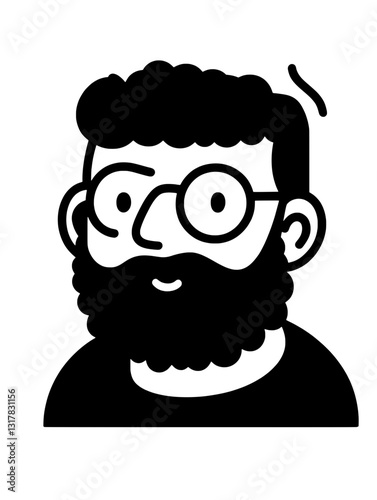 Creative vector illustration of a cheerful man with glasses and a beard, radiating a friendly vibe in a minimalist style