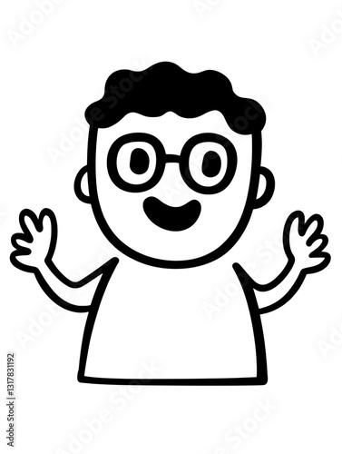 Cheerful character waving with glasses in a playful vector style design