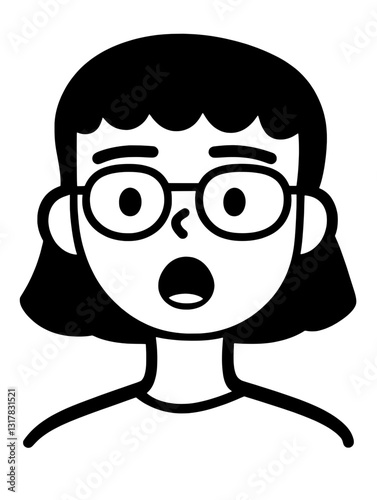 Expressive vector illustration of a surprised woman with glasses and short hair reacting to unexpected news or events