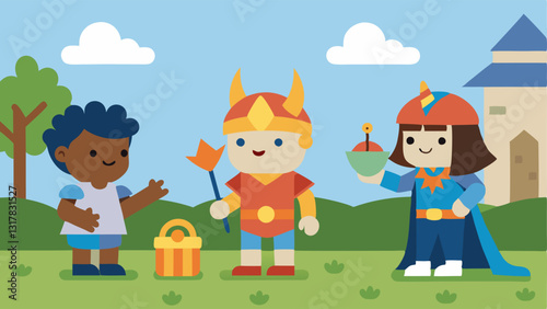 RolePlaying Children dressed up in costumes engaging in a roleplaying game in a backyard symbolizing imaginative play that fosters social skills and creativity.