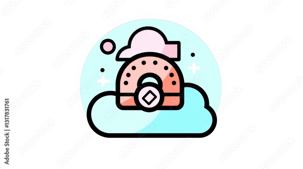 Cloud connection icon design with sleep patterns and network connections, featuring a light blue background for security Cloud connection icon design with sleep patterns and network connections, featuring a light blue background for security