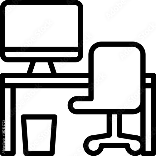 A Productive Workspace Awaits, Ready For Focused Work And Creative Projects, Depicted In Clean Minimalist Line Art