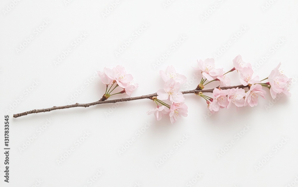 Delicate Pink Cherry Blossoms on White Background Delicate Pink Cherry Blossoms on White Background