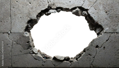 large holes and cracks in solid wall isolated on transparent background