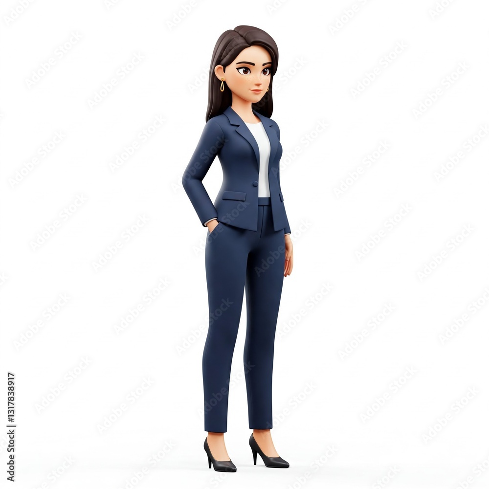 Fototapeta premium 3D Illustration – Young Business Woman Emma Standing on a White Background