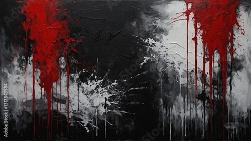 Abstract white and red paint splash on black grunge texture background