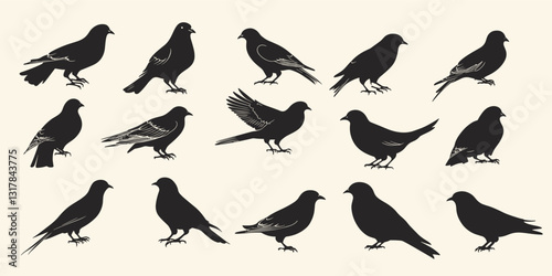 Flat linear icons set of various bird silhouettes.
