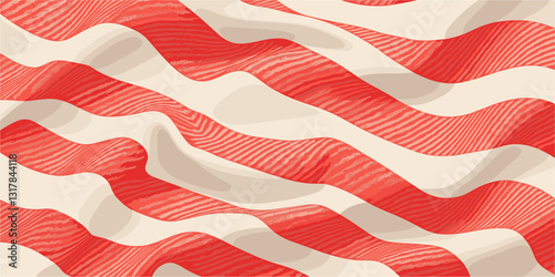 Flat vector wavy stripes pattern in red and cream - abstract icons set.