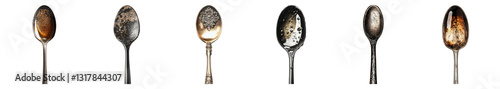 Diverse Collection of Antique Spoons Displayed on White Background, PNG bundle collection, Isolated on Transparent Background