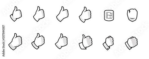Flat style thumbs up and hand gestures vector icons set.