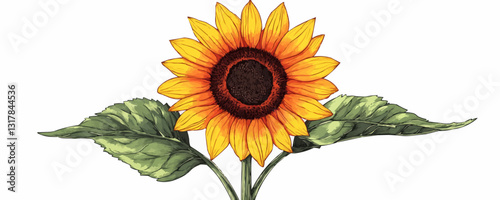 Sunflower and leaves flat icons set in vector style with bright colors.