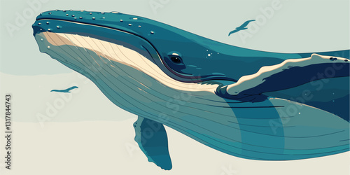 Flat style whale icons set with marine animals vector illustrations.