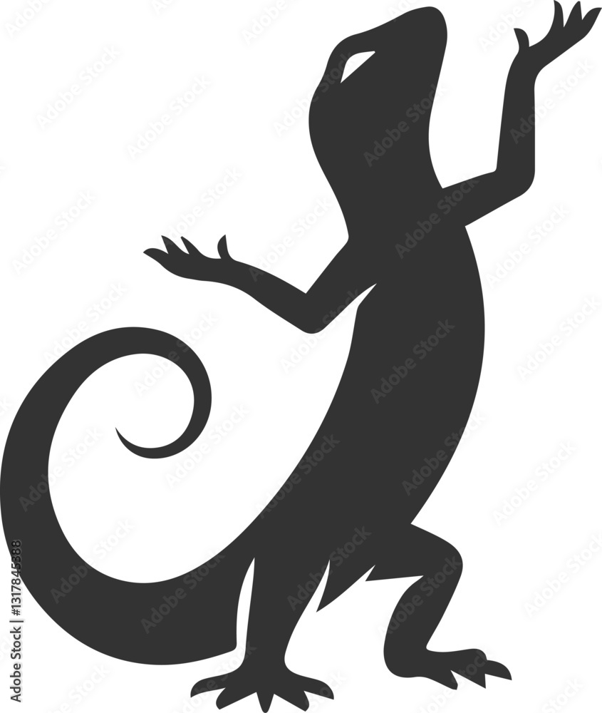 Fototapeta premium Lizard standing with front legs lifted in curiosity vector silhouette