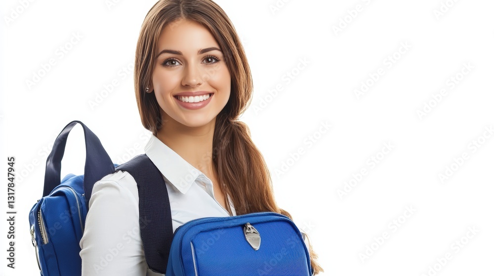 a young woman with a blue backpack , Generative art. a young woman with a blue backpack , Generative art.