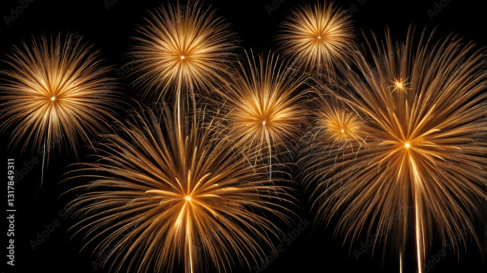 Obraz premium A Stunning Golden Fireworks Display on Black Background | Festive Celebration Sparkles