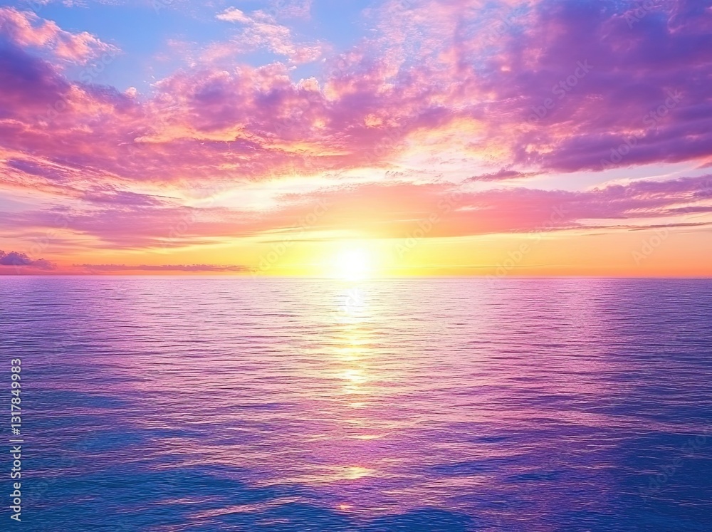 Obraz premium Nature's enchanting sunset sky, beautiful light illuminating sea during sunset or sunrise, majestic and colorful dramatic skyview, waves and clouds in the sky filled with natural light, cloud