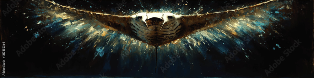 Dramatic Stingray Vector Art: Majestic Underwater Sea Life with Vibrant Colors and Light Effects in High Definition Digital Ocean Wildlife Illustration for Decor