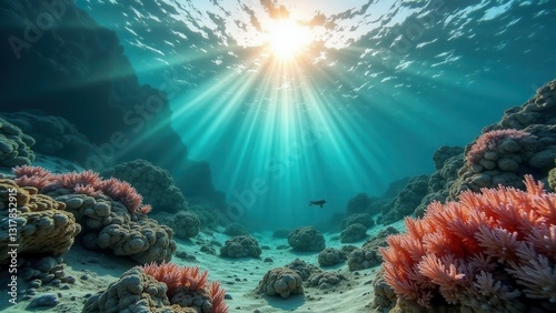 Wallpaper Mural Sunlight illuminating a coral reef on an underwater slope showing signs of bleaching	 Torontodigital.ca