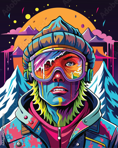 Vector illustration of a man in aviator helmet and goggles. Vector illustration.