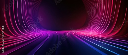 Neon lights creating a futuristic tunnel effect with purple and blue colors