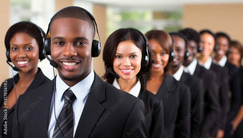 A bustling call center environment with staff engaged in customer support using headsets A bustling call center environment with staff engaged in customer support using headsets