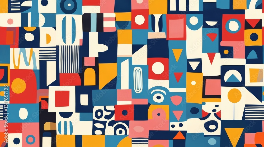 Bright and playful seamless pattern collection with colorful doodles and basic shapes Bright and playful seamless pattern collection with colorful doodles and basic shapes