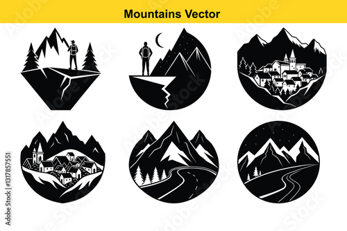 Serene Heights A Minimalist Vector of Rugged Mountain Landscapes.