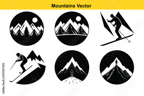 Serene Heights A Minimalist Vector of Rugged Mountain Landscapes.