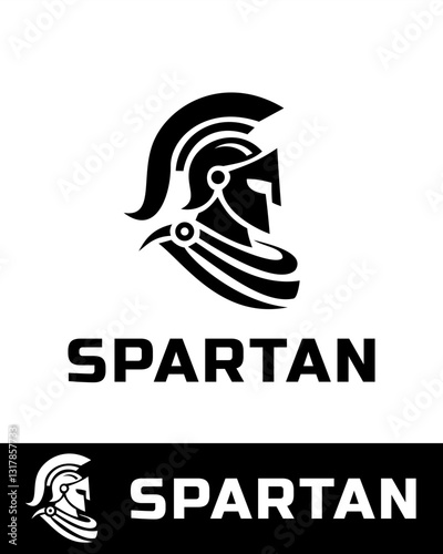 The bold Spartan logo features a stylized spartan warrior helmet. Vector illustration In black and white 